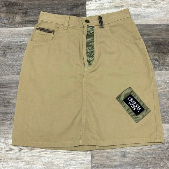 Vintage 80s 90s Guess Georges Marciano Tan Green Womens 26" Denim Mini Skirt USA - Picture 1 of 10